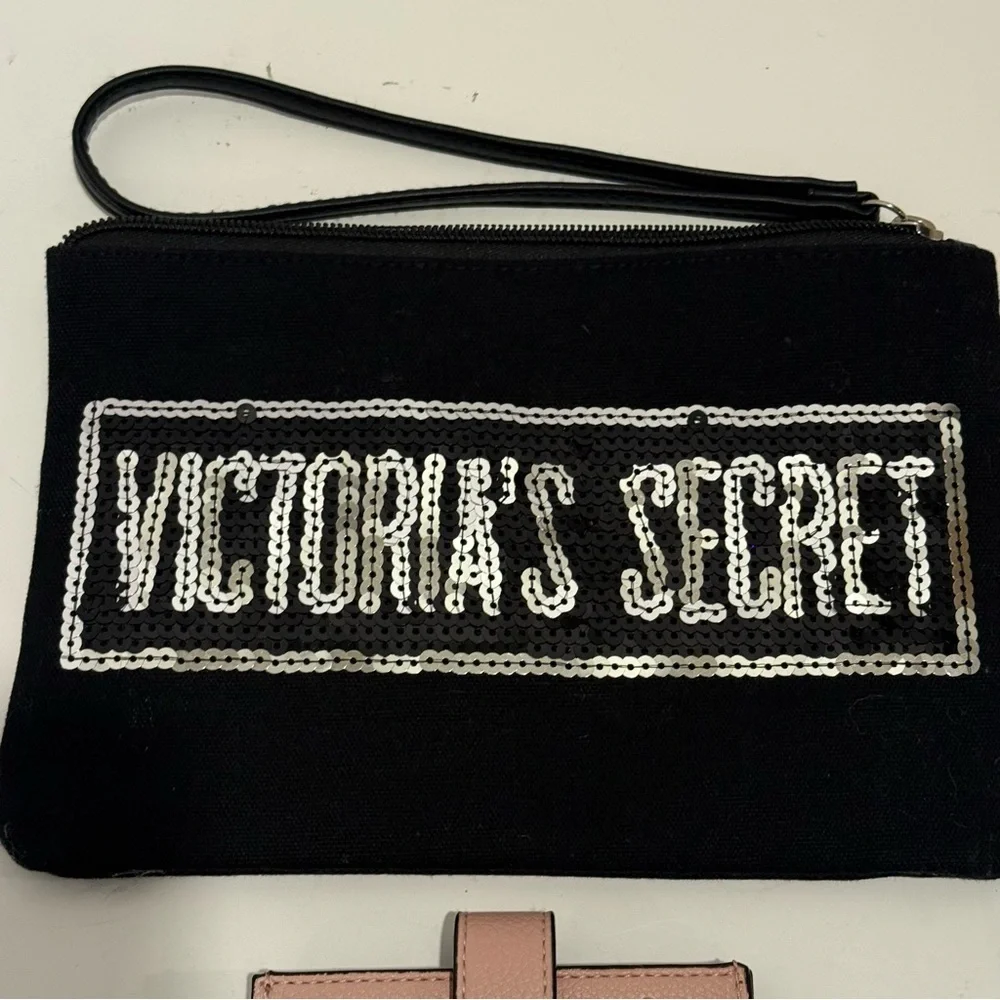 Victoria's Secret Bundle Pink Accordion Wallet + Black Wristlet DAMAGED READ - Picture 2 of 6